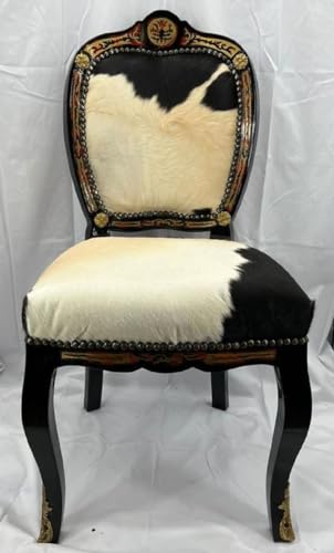 Casa Padrino Chaise de Salle à Manger Baroque boulle Blanc/Noir/Rouge/Or - Magnifique Chaise avec Fine Fourrure - Meuble de Salle à Manger de Style Baroque -...