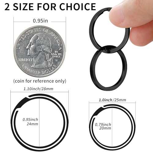 Image of Gkeygo Key Rings, 12 pcs Stainless Steel Key Ring for Keychains, 1inch Flat Split Keychain Ring for Car Keys Dog Ring Tag Lanyards Home School Office DIY, Black