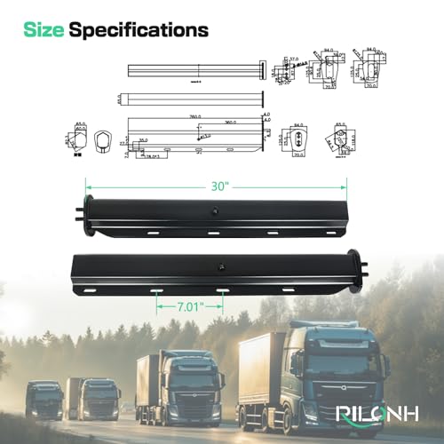 Image of Black Straight Spring Loaded Mud Flap Hanger Bracket Set 1-1 /8 inch Bolt Spacing 30 inch Length Fit with Aluminum Reflective Tapes for Semi Trucks, 2 Pcs