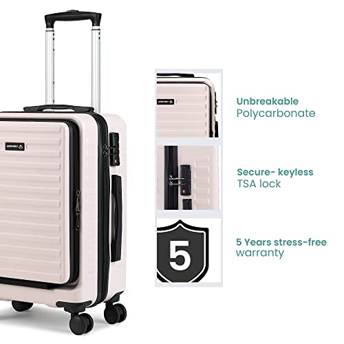 Image of Assembly Cabin Trolley Bag (55 cm) & Large Check in Polycarbonate Luggage Set of 2 - Premium Hardsided Suitcase with in-Built TSA Lock- Ivory