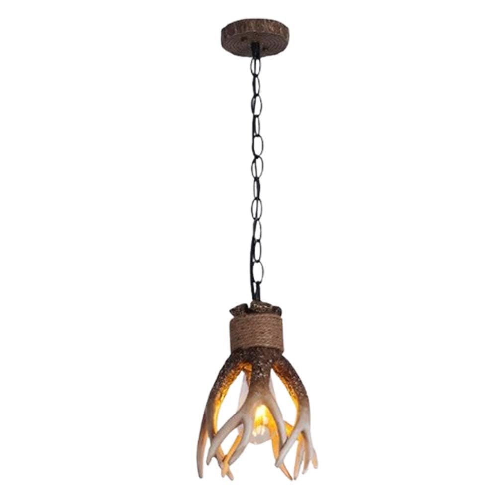 LYMSXAZOU Rustic Resin Antler Pendant Light 1-Light Deer Horn Chandelier Ideal for Kitchen Dining Room Living Coffee Bar Farmhouse Decor Unique Lighting Fixture