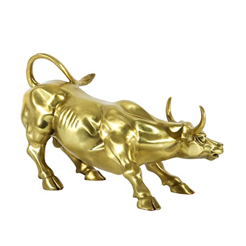 Nileebuker Large Golden Wall Street Bull Statue Sculpture Famous Animal Art Office Decor (17" Lx11.8 Wx11 H) #TOP2