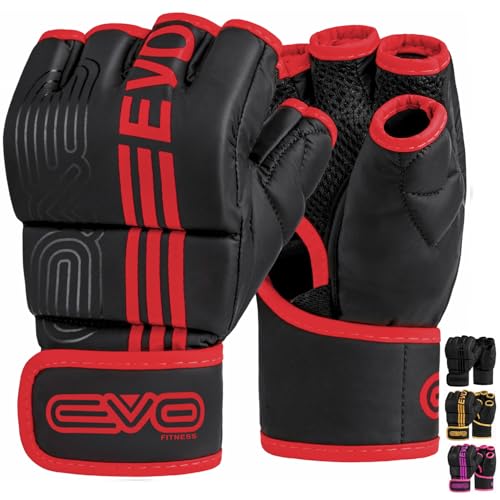 EVO Fitness Matte Black MMA Gloves Martial Arts Mitts Grappling Sparring Men Muay Thai Cage Fighting Boxing Combat Sports Women pink UFC Punching Bag Training (Medium, Red)