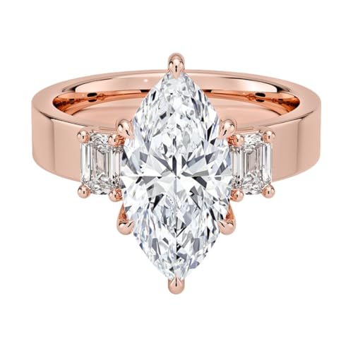 4 CT Marquise Cut Lab Grown Diamond Emerald Three Stone Engagement Ring