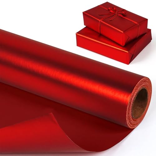 Rotfarbenes Doppelseitiges Geschenkpapier - 43 cm x 10 m Rote mattes Geschenkpapier einfarbiges Perlglanzpapier für Hochzeits Geburtstags Babyparty Party und Festivalgeschenkdekorationen