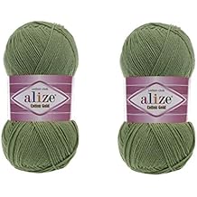Alize Cotton Gold Yarn 55% Cotton 45% Acrylic Yarn Crochet Hand Knitting Art Lot of 2 Skeins 200gr 722yds 485-GREEN
