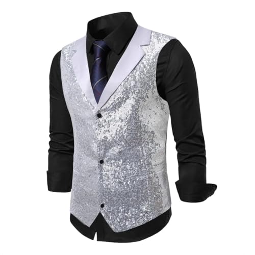 Men’S England Style Suit Collar Vest With Sequin Decoration Single Breasted Slim Fit Sleeveless For Wedding Stage4