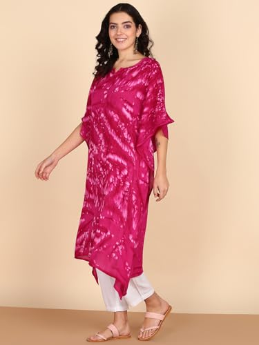 Image of Maaesa Women Handcrafted Tie & Dye Rayon Crepe Kaftan Dress | Casual Wear | Flowy Kaftan Style | Lightweight & Breathable Fabric
