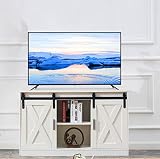 Tansole Wood TV Stand, Mid Century Modern Style Entertainment Center Cabinet with Sliding Barn Door,