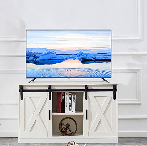 Tansole Wood Tv Stand, Mid Century Modern Style Entertainment Center Cabinet With Sliding Barn Door, Tall Tv Console And Ideal Media Storage For Living Room #TOP4