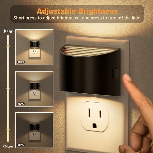 jandcase night light automatic night lights plug into wall2 pack dusk to dawn sensor nightlight 3000k soft white brightness adjustable nightlight for kids bedroom hallway kitchen decor