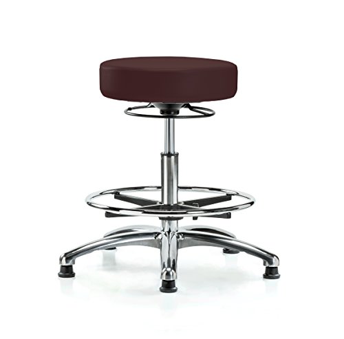 Image of Perch Chrome 360 Degree Height Adjustable Stationary Stool with Foot Ring | Medium Bench Height 20.5-28 inch | Burgundy Fabric