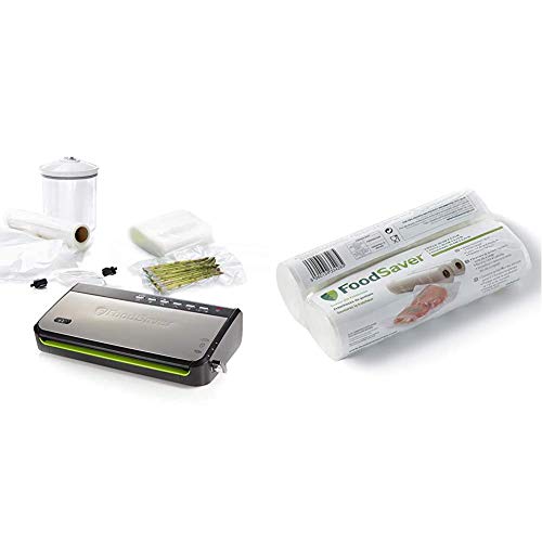 FoodSaver FFS005X Macchina per Sottovuoto Alimenti, 10 Sacchetti Pretagliati & Rotolo Termosigillabile per Macchina per Sottovuoto Alimenti 20 cm X 6.7 m, senza BPA, 2 Pezzi