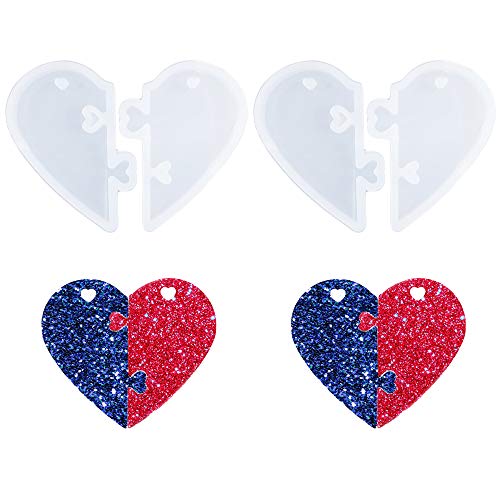 Nifocc Lot de 2 paires de moules en silicone en forme de cœur - En résine époxy - Pour bijoux, décoration, trousseau de clés, fabrication de bricolage