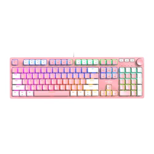 Clavier de jeu mécanique rose et blanc FOXXRAY HKM-95 pour un setup de bureau gaming et élégant