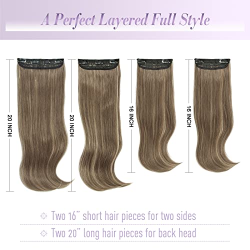 Hair Extensions Clip in 4pcs Brown with Blonde Highlights Synthetic Hair Extension Long Straight Thick Full Head Wavy Hair Pieces for Women - Image 2