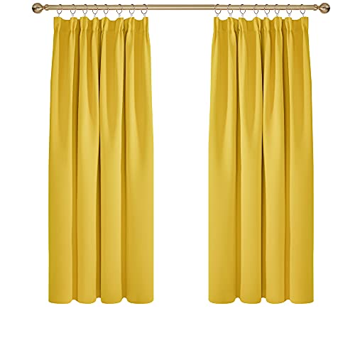 Deconovo Yellow Curtains Pencil Pleated Thermal Insulated Blackout Curtains for Living Room 46 x 54 Inch Mustard Yellow 1 Pair