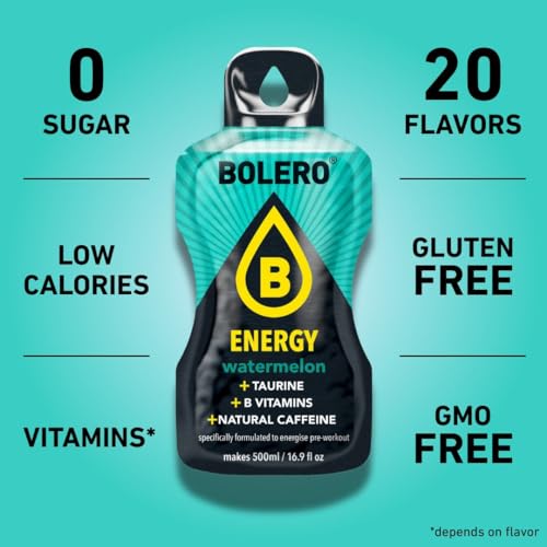 Bolero Energy | Sugar-Free Powder Drink | Vegan & Gluten-Free | For Active Lifestyles (12x14g, Apple) (12x14g, Blue)
