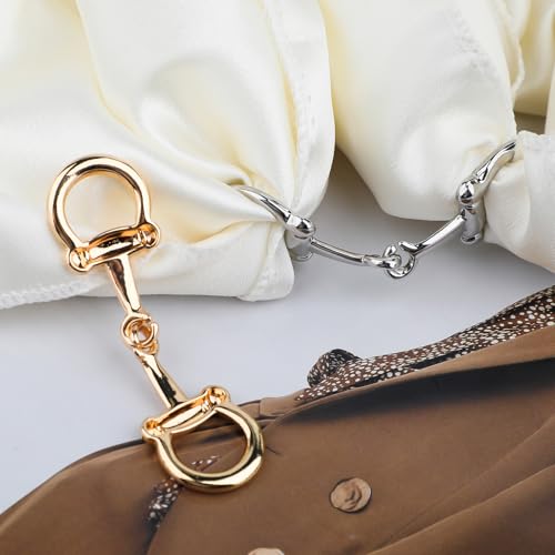 2 Pcs Horsebit Silk Scarf Buckle, Gold Silver Scarf Ring Clip for Women, Silk Scarves Pin Shawl Buckles4