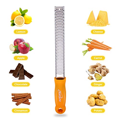 Hoenjuno Love Handheld Cheese Grater Stainless Steel Zester For Lemon, Ginger, Garlic, Nutmeg, Chocolate, Vegetables, Fruits With Protect Cover-Yellow #TOP1