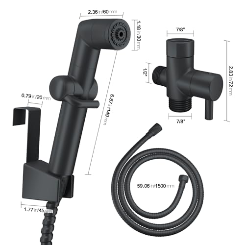 Image of JONKEAN Black Handheld Toilet Bidet Sprayer for Cleaning | Jet Spray Water Pressure Control, Bidet Attachment for Baby, Feminine & Pet Wash, Muslim with Hose, Leak-Free Design