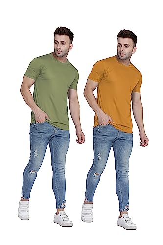 Image of TQH Men Dri Fit Polyester Half Sleeve Round Neck Multicolor t Shirts - Combo Set of 2