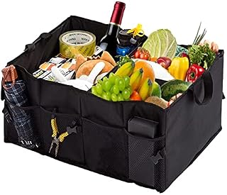 Car Boot Organiser- Collapsible Multi-Compartment Car Organiser w/ Adjustable Straps Super Large Volume, Durable for All Vehicle(Black)