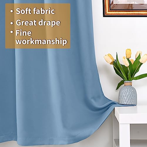 Image of YoungsTex 100% Blackout Curtains 63 Inch Length for Bedroom Window, Thermal Insulated Drapes with Grommet Heat Blocking for Living Room, Denim Blue, 2 Panels, 52 X 63 Inch