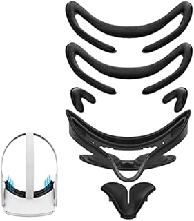 AMVR Resilient VR Facial Vent Soft Interface Bracket for Quest 2 & Anti-Leakage Light PU Leather Foam Face Cover Replacement Pad Custom Comfort Accessories 7-Piece Set for Quest 2 (Black)