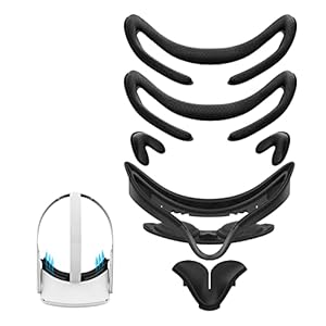 AMVR Resilient VR Facial Vent Soft Interface Bracket & Anti-Leckage Light PU-Lederschaum-Gesichtsabdeckung Ersatzpolster, Custom Comfort Zubehör 7-in-1 Set, für Quest 2 Headset(Schwarz)