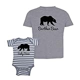 Mashed Clothing Brother Bear & Baby Bear T-Shirt & Striped Bodysuit Set (12M Striped Bodysuit, Youth Medium, Heather Gray)