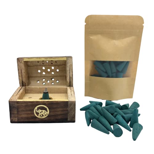 Quemador de Incienso 25 Conos Nag Champa | Soporte de Incienso | Porta Incienso | Caja de Madera Decorada a Mano en India Cover