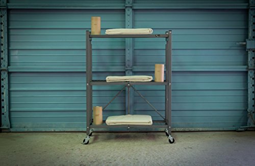 Origami 3 Shelf Foldable Storage Unit On 3" Caster Wheels, Unfolds In 5 Seconds, Holds Up To 750 Pounds, Metal Organizer Wire Rack, 29" X 13" X 38", Heavy-Duty - Pewter #TOP4