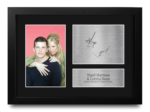 Foto firmada de Eastenders con Nigel Harman y Letitia Dean enmarcada en tamaño A4