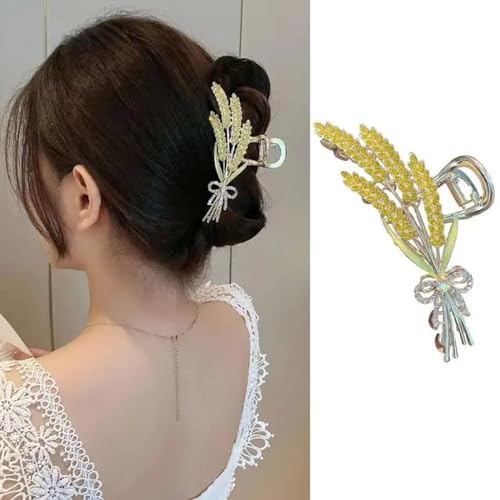 Image of Hair Clutcher For Women | Stylish Hair Claws For Girls | Handmade Alloy Metal Clips | Fashionable Girls Hair Accessories | Suitable In Various Occasions (wheatstraw gold) Pack Of 1.