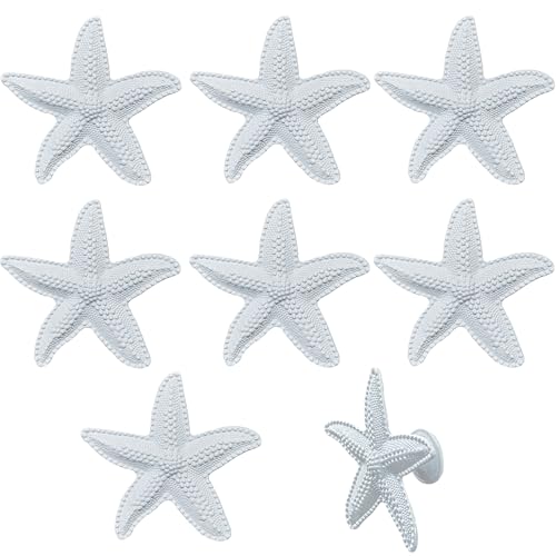 foxwake Starfish Drawer Pulls and Knobs 8Pack Glittery Animal Cabinet Knobs Cute Pulls for Kitchen Bathroom Dresser White Ocean Beach Theme Handles