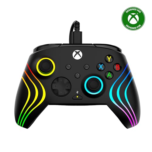 Turtle Beach Afterglow Wave Controller Noir Manette de jeu RGB filaire - Licence pour Xbox Series XS, Xbox One et Windows - Boutons programmables, gachettes à effet Hall, commandes audio