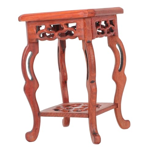 Garneck Wooden Display Pedestal for Home Decor Red Flower Pear Wood Craft Stand with Retro Style Plant Pot Base and Statue Holder for Indoor Ornaments and Flowerpot Support