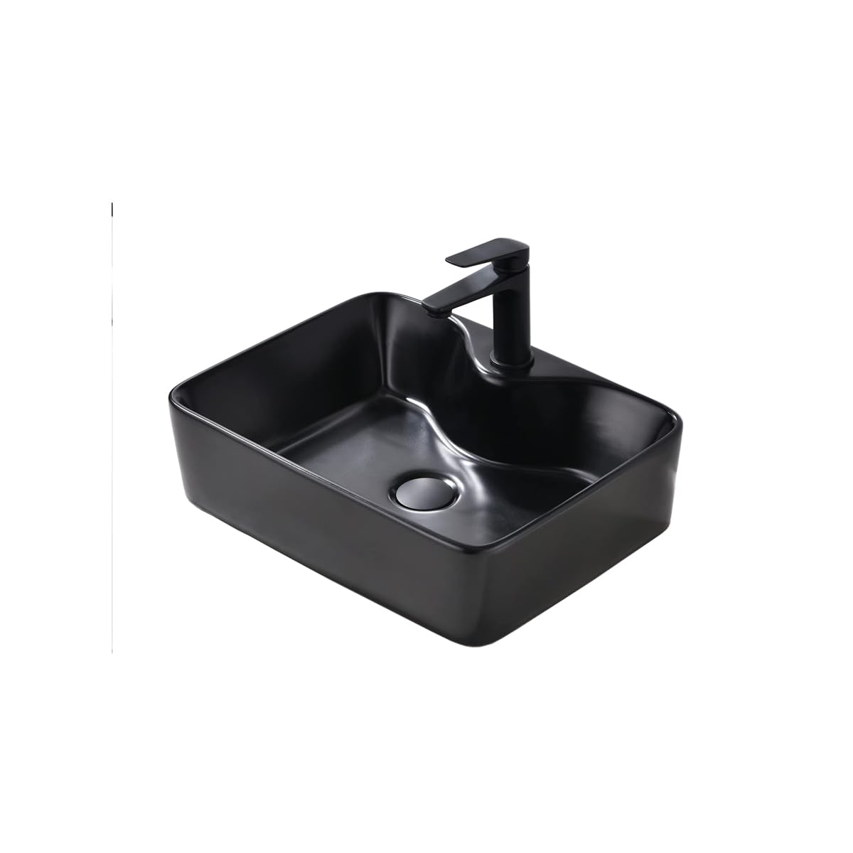 16"x12" Bathroom Sink and Faucet Combo -VOKIM 16"x12" Bathroom Vessel Sink Rectangle Above Counter Matte Black Porcelain Ceramic Modern Vanity Sink with Matte Blac Faucet and Pop-up Drain Combo