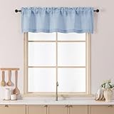 Chyhomenyc Denim Blue Valance for Windows - Light Filtering Faux Linen Textured Small Kitchen Window Curtains Over Sink, Rod Pocket Short Valance for Living Room Bathroom, 52Wx14L Inch, 1 piece