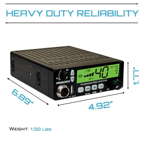 President Thomas FCC AM/FM CB Radio – 40 Channel, VOX Hands-Free, USB Port, ASC, Multi-Color LCD Display – 12/24V Compact Mobile Transceiver for Truckers & Off-Road Communication - Image 6