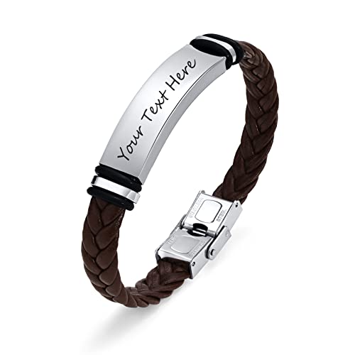 Personalized Bracelet For Men : Braided Leather Engraved Name Id Wristband Gift For Him,Boyfriend,Husband,Dad, Customized Gift For Christmas, Birthday, Valentine's Day, Anniversary, Father's Day #TOP24