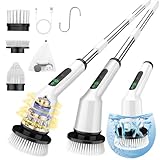 Electric Spin Scrubber for Cleaning Bathroom, Shower Scrubber Cordless Cleaning Brush with IPX7 Waterproof & 2 Speed, 3 Brush Heads, Bathroom Cleaning Supplies for Shower Tub Kitchen Tile Toilet White