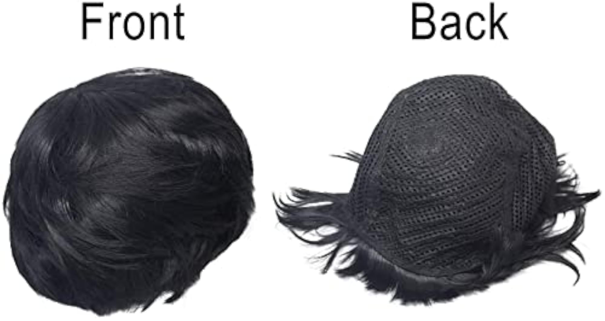 Men's Natural Black Full Head Hair Wig, Easy to Attach