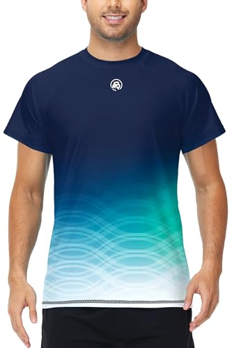 Image of AOBUTE Mens Swim Shirts Short Sleeve UPF 50+ Sun Shirt Quick Dry Rash Guard Fishing Swimming Shirt