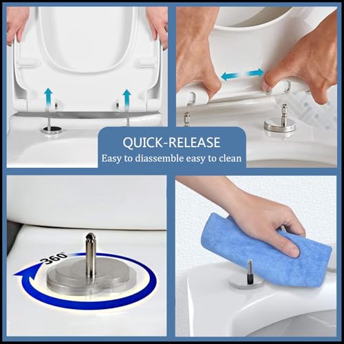 Abattants de toilettes fermeture douce siège carré blanc réglable - 6