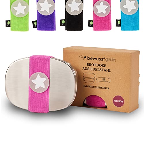 Preisvergleich Produktbild kjomizo DottyBox®-System Pink - Edelstahl-Brotdose für Kinder mit Fächern - BigBox - Personalisierte Lunchbox für Kindergarten und Schule