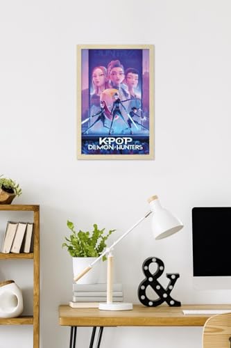 Image of Netflix KPop Demon Hunters (2025) - One Sheet Wall Poster, 22.4L inch x 14.7W inch, Blonde Framed Version
