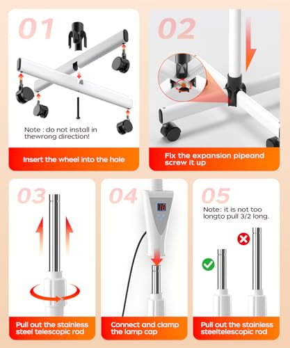 Image of LHCYLDQ 275W Infrared Light Therapy Lamp - Red Near Infrared Heat Lamp for Joint Muscle Pain, Adjustable Standing Lamp Head with Freely Adjustable Temperatur(White)