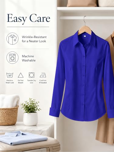 BBIBBI Button Down Shirts for Women Shirt Blouse Long Sleeve Up Womens Work Tops Blouses Outfits Office Business Casual Royal Blue Size XS-Petite — view 6